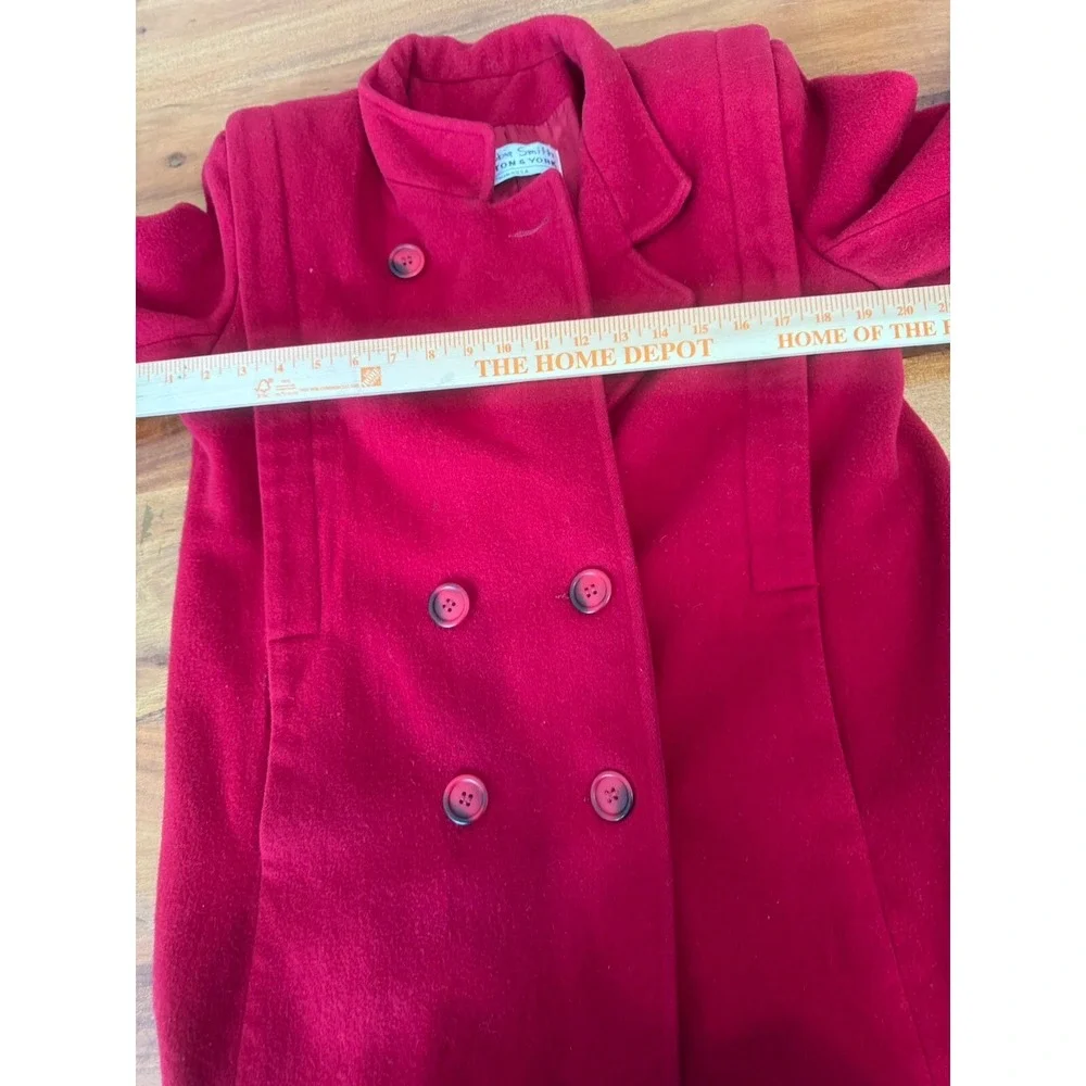 Vintage 80s Trench Pea Coat Cherry Red Boxy‎ Pleated Mid Wool Medium Petite
